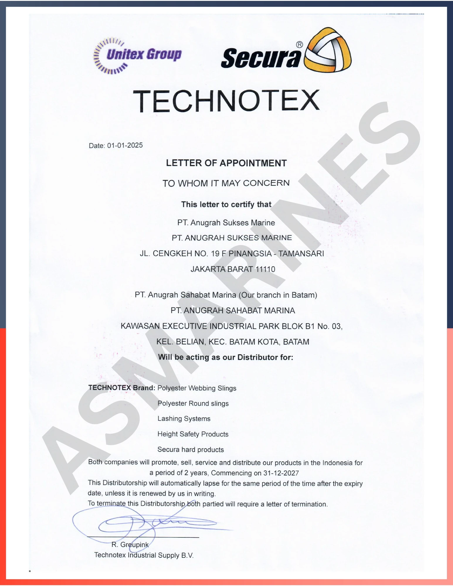 Agency Letter Unitex 2025